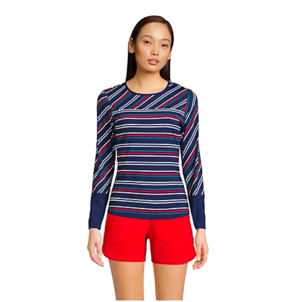 LANDSEND Wms Long  Torso SunShade UPF 50 Long Sleeve Relaxed Rash Guard Swim Tee